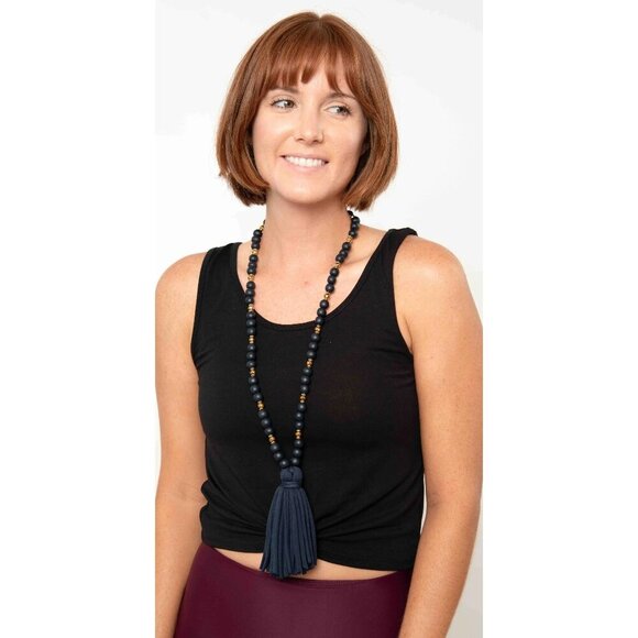 Mud Pie Jersey Tassel Necklace - Navy Blue & Gold Beads - Picture 1 of 4